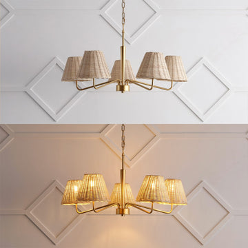 Libby 30" 5-Light Modern Coastal Sleek Woven Rattan/Iron LED Chandelier